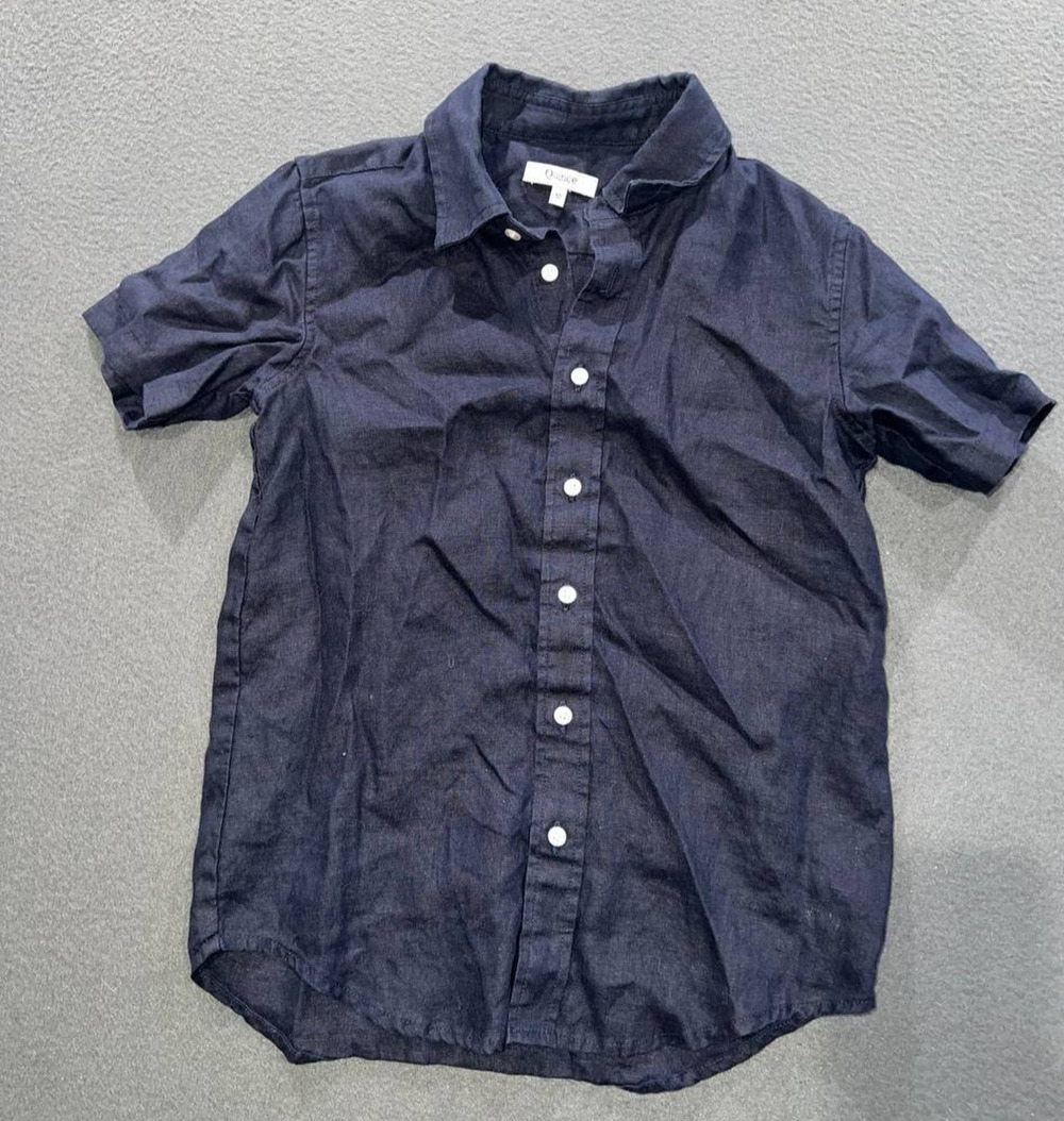 Quince Quince Boys 10 YRS Navy Blue Linen Short Sleeve Button Down Shirt A009712